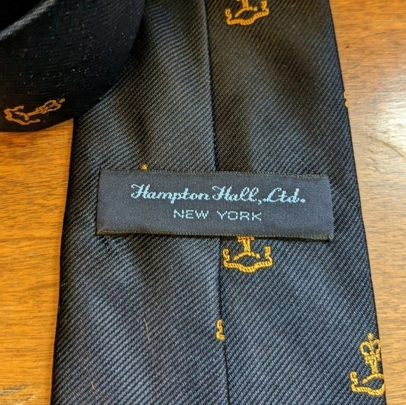 Vintage Navy Silk Tie Anchor Bell Novelty Logo - Picture 5 of 5